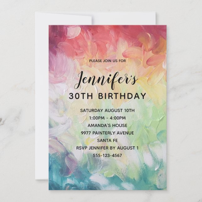 Invitation Fête d'anniversaire de peinture abstraite épaisse  (Devant)