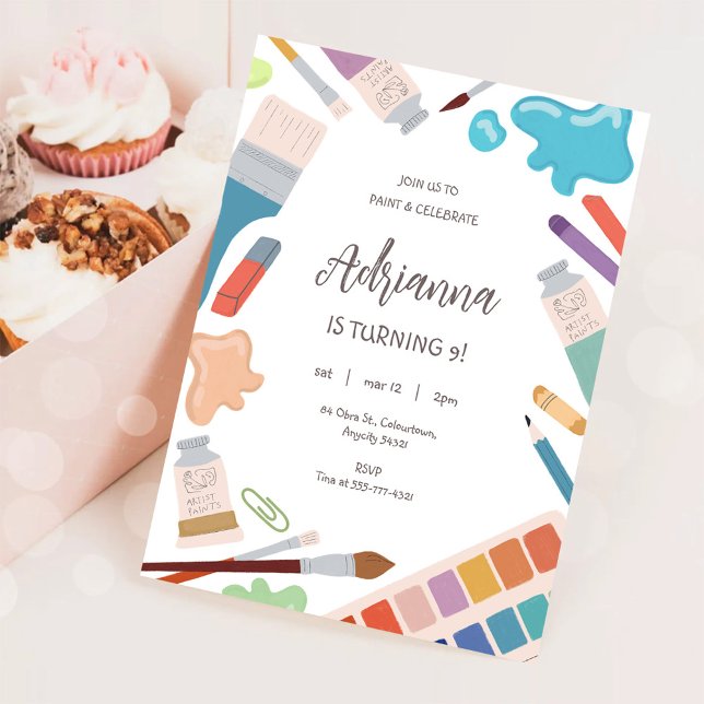 Invitation Fête d'anniversaire de peinture de couleur (Créateur téléchargé)