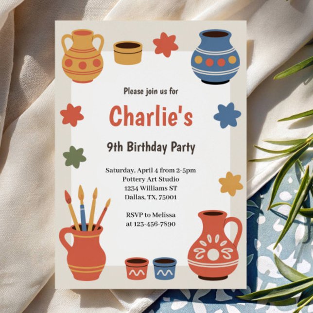 Invitation Fête d'anniversaire de peinture de poterie à l'aqu (Créateur téléchargé)