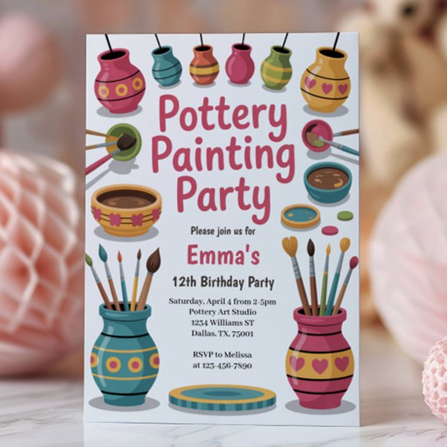 Invitation Fête d'anniversaire de peinture de poterie à l'aqu (Créateur téléchargé)