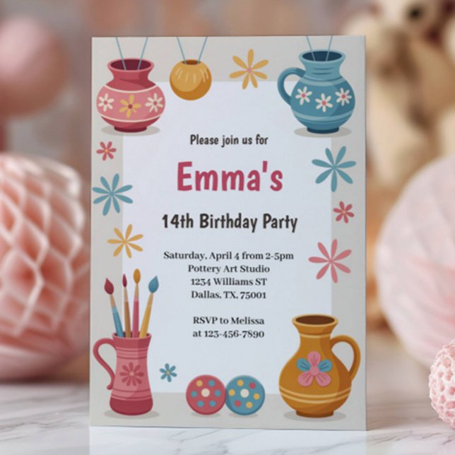Invitation Fête d'anniversaire de peinture de poterie à l'aqu (Créateur téléchargé)