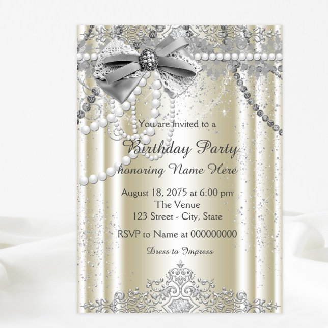 Invitation Fête d'anniversaire de perle d'ivoire de femme (Elegant any event or party invitation. All of the text can be changed.)