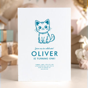 Invitation Fête d'anniversaire de petit chaton bleu