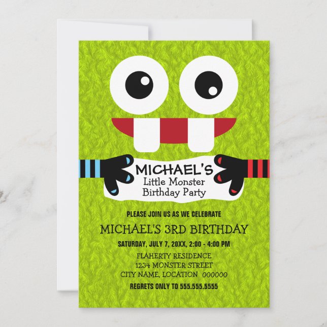 Invitation Fête d'anniversaire de Petit Monstre Mignon (Devant)