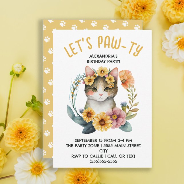 Invitation Fête d'anniversaire de petite fille avec un chaton (Créateur téléchargé)