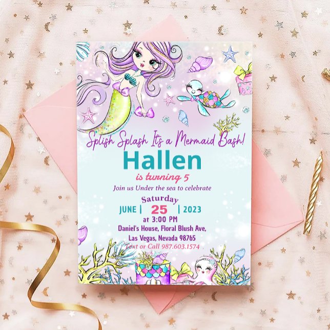 Invitation Fête D'Anniversaire De Petite Sirène Sous La Fête  (Créateur téléchargé)