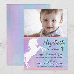 Invitation Fête d'anniversaire de photo de bébé de licorne