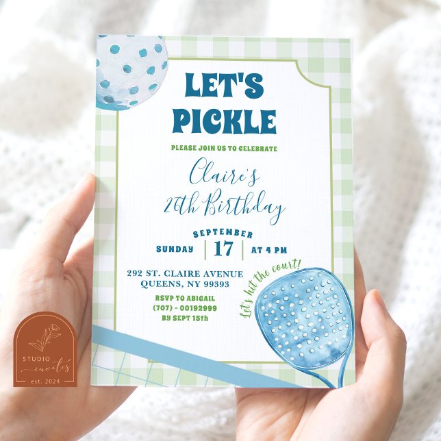 Invitation Fête d'anniversaire de pickleball Préparé Bleu Ver (Créateur téléchargé)