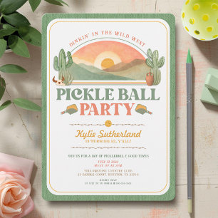 Invitation Fête d'anniversaire de pickleball western rétro