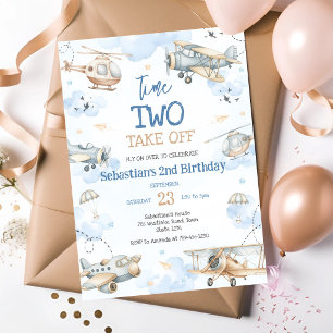 Invitation Fête d'anniversaire de pilote d'avion, deux décoll