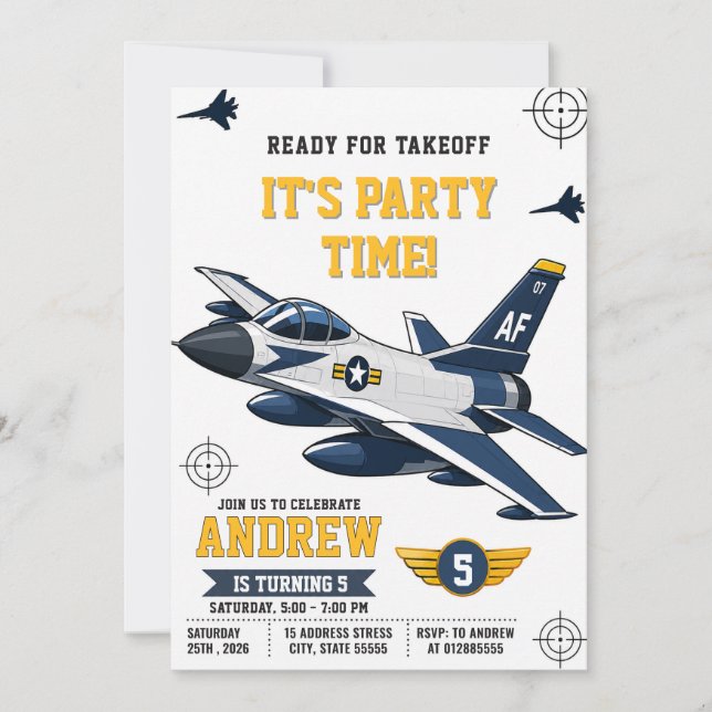 Invitation Fête d'anniversaire de pilote de chasse de l'armée (Devant)