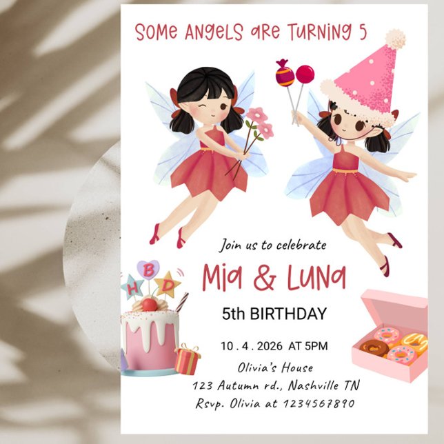 Invitation Fête d'anniversaire de Pink Angel 5 ans (Créateur téléchargé)