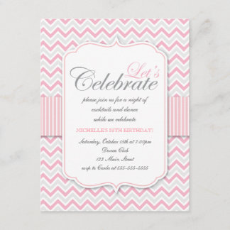 Invitation Fête d'anniversaire de Pink Chevron