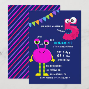 Invitation Fête d'anniversaire de Pink Little Monster 5 ans