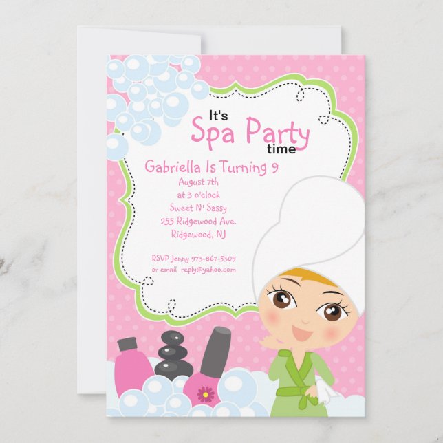 Invitation Fête d'anniversaire de Pink Pretty Girl Spa (Devant)