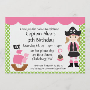 Invitation Fête d'anniversaire de Pirate Rose sur mesure