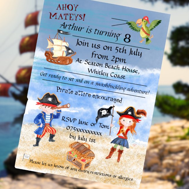Invitation Fête d'anniversaire de pirates chasse au trésor (Pirate-Themed Party invite)
