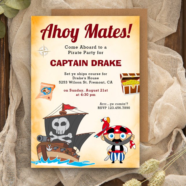 Invitation Fête d'anniversaire de pirates enfants mignons (Créateur téléchargé)