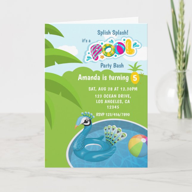 Invitation Fête d'anniversaire de piscine avec flotteur de pa (Devant)