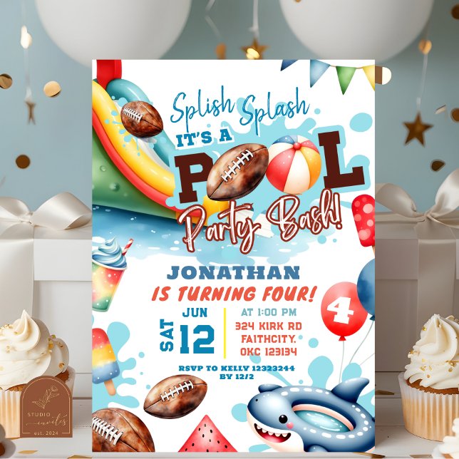 Invitation Fête d'anniversaire de piscine de football (Créateur téléchargé)