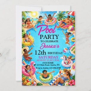 Invitation Fête d'anniversaire de piscine éclaboussante estiv