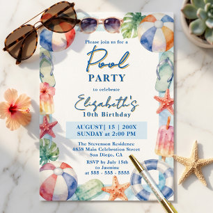 Invitation Fête d'anniversaire de piscine pour enfants à l'aq