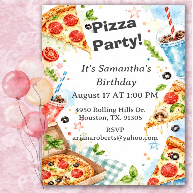 Invitation Fête d'anniversaire de pizza colorée amusante  (Créateur téléchargé)