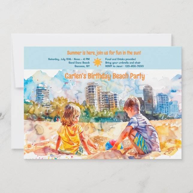 Invitation Fête d'anniversaire de plage (Devant)