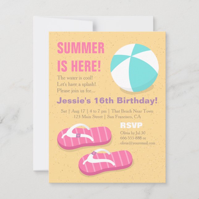 Invitation Fête d'anniversaire de plage à bascule pour adoles (Devant)