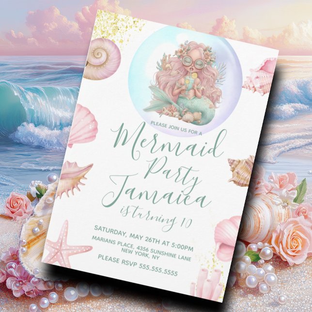 Invitation Fête d'anniversaire de plage adolescente sirène (Créateur téléchargé)