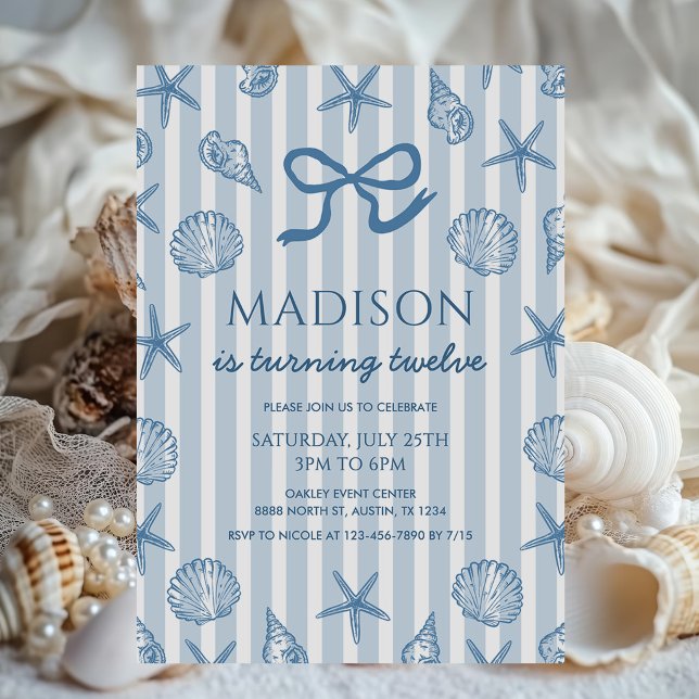 Invitation Fête d'anniversaire de plage côtière Coquette Seas (Créateur téléchargé)