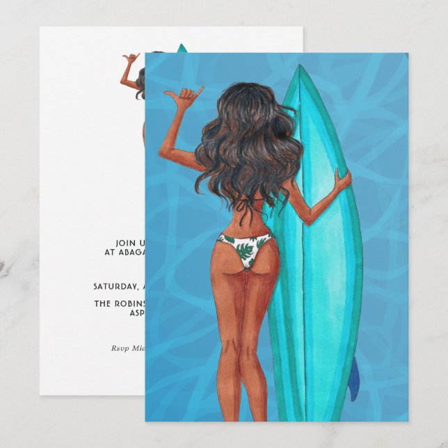 Invitation Fête d'anniversaire de plage de surf d'été rustiqu (Devant / Derrière)