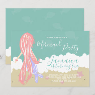 Invitation Fête d'anniversaire de plage océanique sirène 