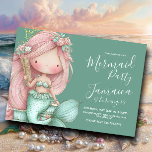 Invitation Fête d'anniversaire de plage Sirène Coquette 