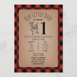 Invitation Fête d'anniversaire de plaid de bûcheron de cerfs