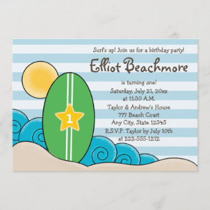 Invitation Fête d'anniversaire de planche de surf pour des