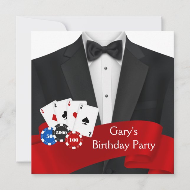 Invitation Fête d'anniversaire de poker pour hommes (Devant)