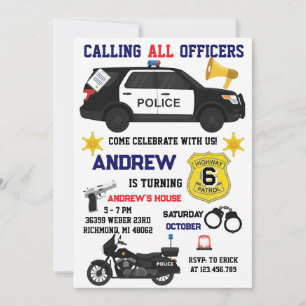 Invitation Fête d'anniversaire de police personnalisée pour e