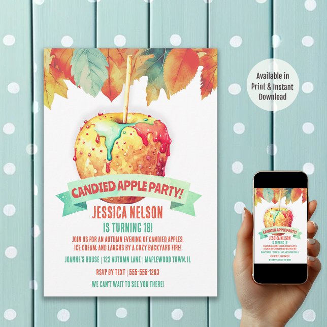 Invitation Fête d'anniversaire de pomme candie d'automne colo (Available in Print and Instant Download)