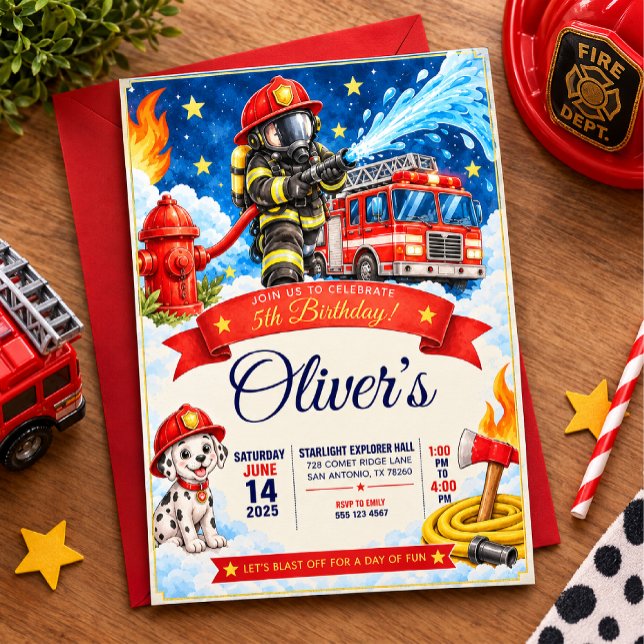 Invitation Fête d'anniversaire de pompier (Créateur téléchargé)