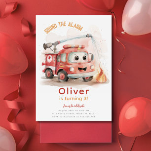 Invitation Fête d'anniversaire de pompier avec camion de pomp