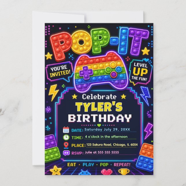 Invitation Fête d'anniversaire de Pop It Gamer Party (Devant)