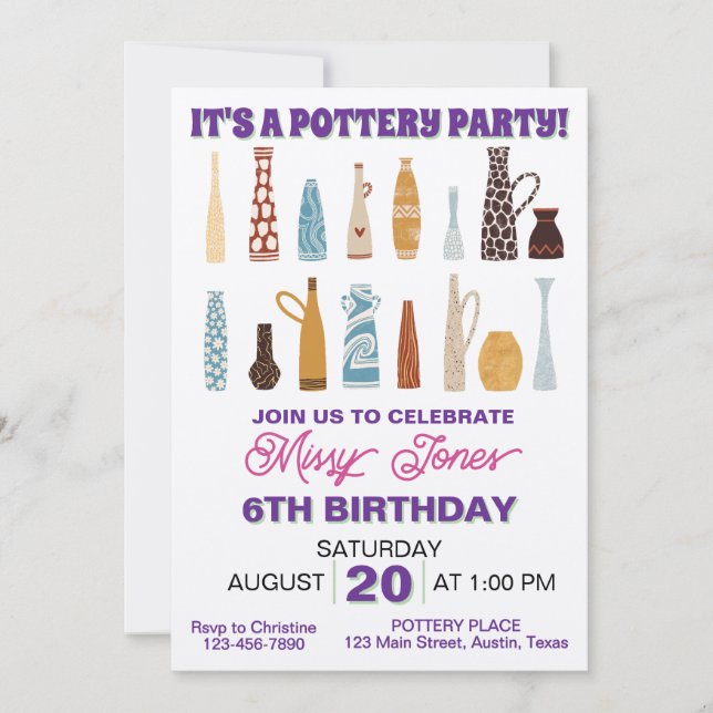 Invitation Fête d'anniversaire de poterie (Devant)