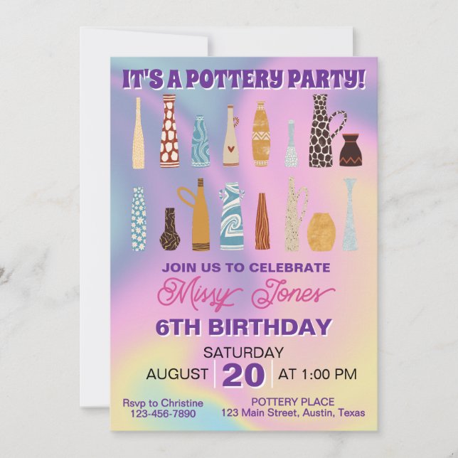 Invitation Fête d'anniversaire de poterie (Devant)