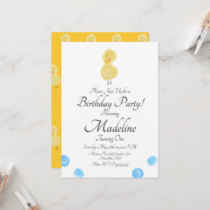 Invitation Fête d'anniversaire de premier âge de canard peint