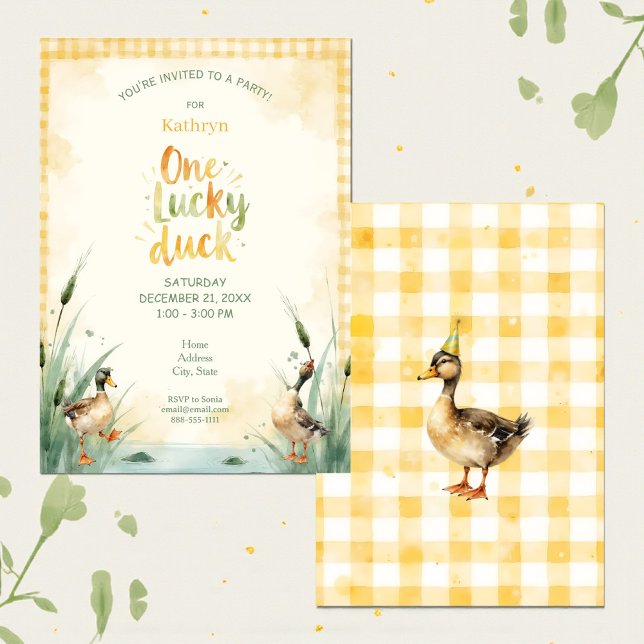Invitation Fête d'anniversaire de premier an avec canard à l' (Créateur téléchargé)