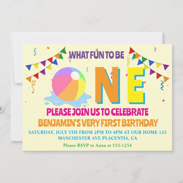 Invitation Fête d'anniversaire de premier anniversaire au bor (Devant)