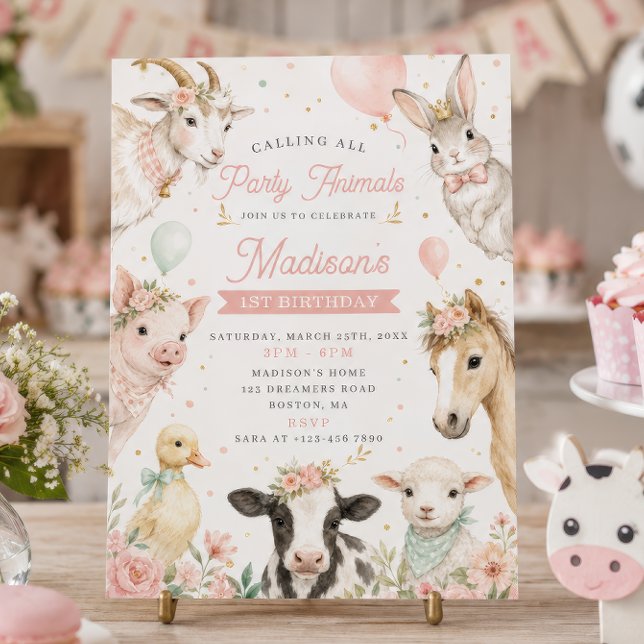 Invitation Fête d'anniversaire de premier anniversaire avec d (Créateur téléchargé)