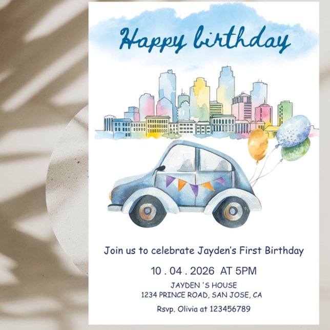 Invitation Fête d'anniversaire de premier anniversaire avec v (Créateur téléchargé)