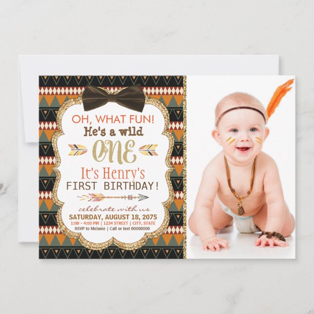 Invitation Fête d'anniversaire de premier Boho Tribal (Devant)